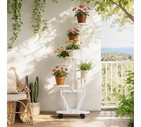 Sturdy 6 Tier Metal Plant Stand with Wheels Indoor Flower Shelf Rolling Planter Display Rack for Living Room Balcony Garden Use Blanc
