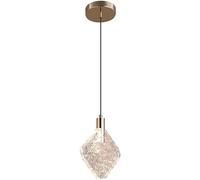 Sturdy LED Chandelier Gold Metal Hanging with Water Pattern K9 Crystal Lamp Shade, Creative Square Pendant Light Bedside Suspens Lamps 3 Color Mode Drop Lights