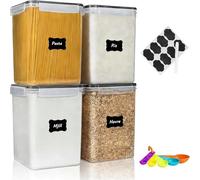 stusgo 4 pièces 5.2L / 175oz Large Food Storage Containers, BPA Free Plastic Airtight Canisters for Flour, Sugar, Baking Supplies, Rice with Lids, Measuring Cups and Labels, Black