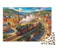 Stuttgart 1000 Pièces Jigsaw Puzzle Recyclé Steam Train Senior Puzzles Jeu de Soirée Accessoires Développement de Garçons et Filles Intelligence Éducatif Amusant 52x38cm/1000 Pièces