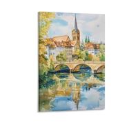 Stuttgart - Impressions sur toile de peintures à l'aquarelle pour salon, chambre à coucher, salle de bain, bureau - 40 x 60 cm