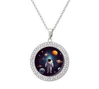 STVNKML Collier ras du cou avec pendentif en forme d'astronaute du système solaire et planètes pour femme, collier ras du cou tendance avec breloque disque de diamant pour anniversaire, Saint-Valentin