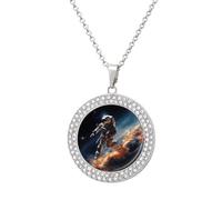 STVNKML Collier ras du cou avec pendentif en forme d'astronaute volant dans l'espace pour femme, collier ras du cou tendance avec breloque disque de diamant pour anniversaire, Saint-Valentin, cadeau