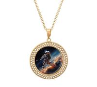 STVNKML Collier ras du cou avec pendentif en forme d'astronaute volant dans l'espace pour femme, collier ras du cou tendance avec breloque disque de diamant pour anniversaire, Saint-Valentin, cadeau