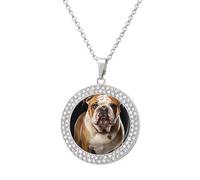 STVNKML Collier ras du cou avec pendentif en forme de bouledogue anglais pour femme, collier ras du cou tendance avec breloque disque de diamant pour anniversaire, Saint-Valentin, cadeau de Noël pour
