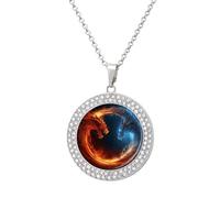 STVNKML Collier ras du cou avec pendentif en forme de cercle pour femme, motif dragon de feu et de glace, collier ras du cou à breloques en forme de disque de diamant pour anniversaire, Saint-Valentin