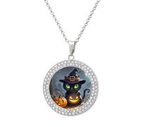 STVNKML Collier ras du cou avec pendentif rond en forme de chat pour femme, collier ras du cou à breloques en forme de disque de diamant pour anniversaire, Saint-Valentin, cadeau de Noël pour maman et