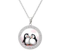 STVNKML Collier ras du cou avec pendentif rond « I Love Penguins » pour femme, collier ras du cou tendance avec breloque disque de diamant pour anniversaire, Saint-Valentin, cadeau de Noël pour maman