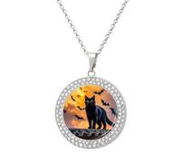 STVNKML Collier ras du cou tendance avec pendentif en forme de chat noir sur le toit pour femme, collier ras du cou à breloques en forme de disque de diamant pour anniversaire, Saint-Valentin, cadeau