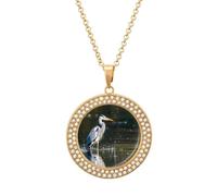 STVNKML Collier ras du cou tendance avec pendentif rond imprimé héron gris dans l'eau pour anniversaire, Saint-Valentin, cadeau de Noël pour maman, épouse, One size, Zinc, Diamant