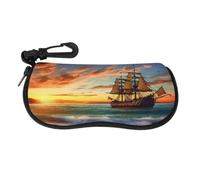 STVNKML Étui à lunettes de soleil léger avec mousqueton et clip de lecture Motif bateau pirate au coucher du soleil