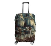 STVNKML Housse de protection pour bagages de 48,3 à 81,3 cm, lavable, motif nautique, vintage, bateau de pirate, voile, blanc, M, Fleur et animaux