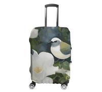 STVNKML Housse de protection pour valise, fleurs gardénia, oiseaux, lavable, élastique, anti-rayures, double face, avec fermeture éclair, pour bagages de 48,3 à 81,3 cm, blanc, S, Fleur et animaux