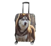 STVNKML Housse de protection pour valise, husky chien, lavable, élastique, anti-rayures, double face, avec fermeture éclair, pour bagages de 48,3 à 81,3 cm, blanc, XL, Fleur et animaux