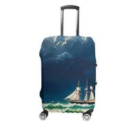 STVNKML Housse de protection pour valise, motif vagues orageuses vintage, lavable, élastique, anti-rayures, double face, avec fermeture éclair, pour bagages de 48 à 81 cm, blanc, M, Fleur et animaux