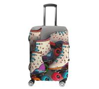 STVNKML Housse de protection pour valise, patins à roulettes rétro colorés, lavable, élastique, anti-rayures, double face, avec fermeture éclair pour bagages de 48 à 81 cm, blanc, S, Fleur et animaux