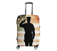 STVNKML Housse de protection pour valise, soldat saluant le drapeau américain, lavable, élastique, anti-rayures, double face, avec fermeture éclair pour bagages de 48 à 81 cm, blanc, M, Fleur et