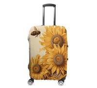 STVNKML Housse de valise en papier avec abeilles et tournesols sur vieux papiers, housse de protection élastique, double face, lavable, pour bagages de 48,3 à 81,3 cm, blanc, S, Fleur et animaux