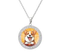 STVNKML Joli collier ras du cou en forme de chien Corgi pour femme, collier ras du cou à breloques en forme de disque de diamant tendance pour anniversaire, Saint-Valentin, cadeau de Noël pour maman
