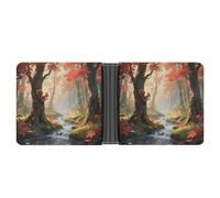 STVNKML Leaf Forest Creek Portefeuille fin en cuir avec 2 poches cachées et 6 emplacements pour cartes pour espèces, cartes et carte d'identité Rouge