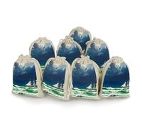 STVNKML Lot de 8 sacs cadeaux vintage en coton et lin avec cordon de serrage Motif vagues orageuses