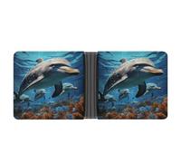 STVNKML Microphone avec notes de musique - Portefeuille en cuir à deux volets avec 2 poches cachées et 6 emplacements pour cartes - Portefeuille fin pour espèces, cartes et carte d'identité, Dauphins