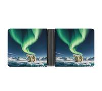 STVNKML Northern Lights Portefeuille fin en cuir avec 2 poches cachées et 6 emplacements pour cartes pour espèces, cartes et carte d'identité, Northern Lights Ours polaire, Taille unique, Moderne