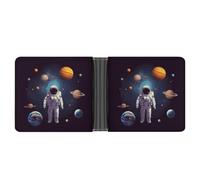 STVNKML Peace Dove Portefeuille fin en cuir avec 2 poches cachées et 6 emplacements pour cartes pour espèces, cartes et carte d'identité, Planètes du système solaire astronaute, Taille unique, Moderne