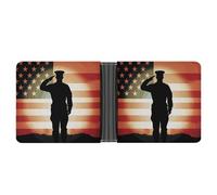 STVNKML Portefeuille à deux volets en cuir coloré avec 2 poches cachées, 6 emplacements pour cartes, pour espèces, cartes et carte d'identité, Drapeau américain soldat saluant, Taille unique, Moderne