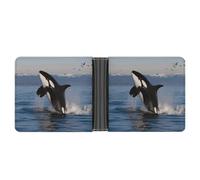 STVNKML Portefeuille à deux volets en cuir coloré avec 2 poches cachées, 6 emplacements pour cartes, pour espèces, cartes et carte d'identité, Baleine tueuse., Taille unique, Moderne