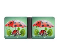 STVNKML Portefeuille à deux volets en cuir rose pailleté avec 2 poches cachées et 6 emplacements pour cartes pour espèces, cartes et carte d'identité, Coccinelle tenant un parapluie, Taille unique