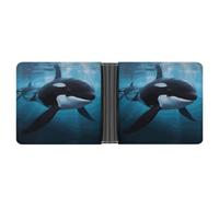 STVNKML Portefeuille à deux volets silencieux en cuir de crocodile avec 2 poches cachées, 6 emplacements pour cartes, espèces, cartes et carte d'identité, Baleine tueuse., Taille unique, Moderne