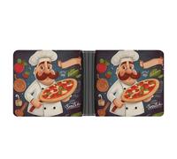 STVNKML Portefeuille à deux volets silencieux en cuir de crocodile avec 2 poches cachées, 6 emplacements pour cartes, espèces, cartes et carte d'identité, Chef Pizza, Taille unique, Moderne