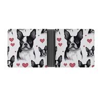 STVNKML Portefeuille en cuir à deux volets avec 2 poches cachées et 6 emplacements pour cartes pour espèces, cartes et carte d'identité, Boston Terrier Cœur Chien, Taille unique, Moderne