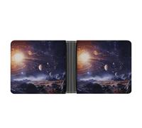 STVNKML Portefeuille en cuir à deux volets avec 2 poches cachées et 6 emplacements pour cartes pour espèces, cartes et carte d'identité, Univers Galaxie de l'espace extra-atmosphérique, Taille unique