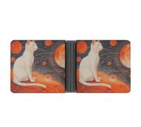 STVNKML Portefeuille en cuir coloré à deux volets avec 2 poches cachées et 6 emplacements pour cartes pour espèces, cartes et carte d'identité, Chats et planètes, Taille unique, Moderne