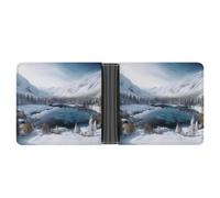 STVNKML Portefeuille fin à deux volets en cuir avec 2 poches cachées et 6 emplacements pour cartes pour espèces, cartes et carte d'identité, Scène de neige hivernale montagnes, Taille unique, Moderne