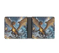 STVNKML Portefeuille fin en cuir à deux volets avec 2 poches cachées et 6 emplacements pour cartes pour espèces, cartes et carte d'identité, Dragons Fire and Ice, Taille unique, Moderne