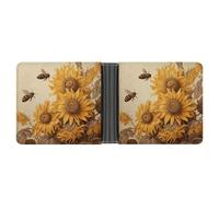 STVNKML Portefeuille fin en cuir avec abeilles et tournesols sur papier ancien avec 2 poches cachées, 6 emplacements pour cartes, espèces, cartes et carte d'identité, Abeilles et tournesols sur vieux