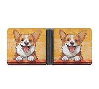 STVNKML Portefeuille fin en cuir avec abeilles et tournesols sur papier ancien avec 2 poches cachées, 6 emplacements pour cartes, espèces, cartes et carte d'identité, Adorable chien Corgi, Taille