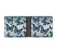 STVNKML Portefeuille fin en cuir avec abeilles et tournesols sur papier ancien avec 2 poches cachées, 6 emplacements pour cartes, espèces, cartes et carte d'identité, Papillon Bleu, Taille unique