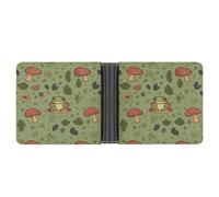 STVNKML Portefeuille fin en cuir avec abeilles et tournesols sur papier ancien avec 2 poches cachées, 6 emplacements pour cartes, espèces, cartes et carte d'identité, Grenouilles et champignons