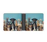 STVNKML Portefeuille fin en cuir dessiné à la main avec 2 poches cachées et 6 emplacements pour cartes pour espèces, cartes et carte d'identité, Un grand groupe de chiens sur fond bleu, Taille unique