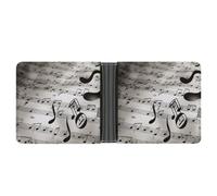 STVNKML Portefeuille fin en cuir jaune avec 2 poches cachées et 6 emplacements pour cartes pour espèces, cartes et carte d'identité, Imprimé notes de musique., Taille unique, Moderne