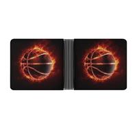 STVNKML Portefeuille fin en cuir jaune avec 2 poches cachées et 6 emplacements pour cartes pour espèces, cartes et carte d'identité, Basketball in Fire, Taille unique, Moderne