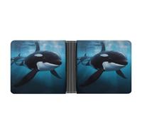 STVNKML Portefeuille fin en cuir marbré noir et rouge avec 2 poches cachées et 6 emplacements pour cartes pour espèces, cartes et carte d'identité, Baleine tueuse., Taille unique, Moderne