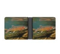 STVNKML Portefeuille fin en cuir noir et blanc à carreaux avec 2 poches cachées et 6 emplacements pour cartes pour espèces, cartes et carte d'identité, Brook Trout Fly Fishing, Taille unique, Moderne