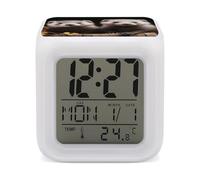 STVNKML Réveil numérique à 7 couleurs changeantes avec motif furet, horloge numérique LED multifonctionnelle avec affichage de la température, alarme numérique intelligente pour décoration de maison