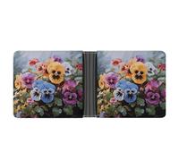 STVNKML Schnauzer Portefeuille fin en cuir à deux volets avec 2 poches cachées et 6 emplacements pour cartes pour espèces, cartes et carte d'identité, Fleurs de pensées, Taille unique, Moderne