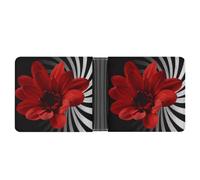 STVNKML Shih Tzu Portefeuille en cuir à deux volets avec 2 poches cachées et 6 emplacements pour cartes pour espèces, cartes et carte d'identité, Fleur - Rouge, Taille unique, Moderne